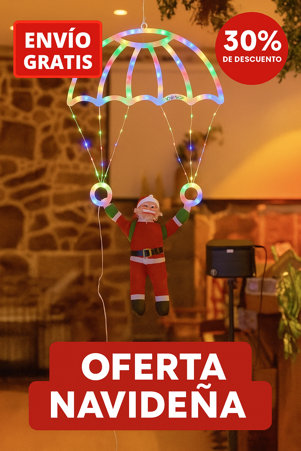 Papa Noel En Paracaídas De Luces Led