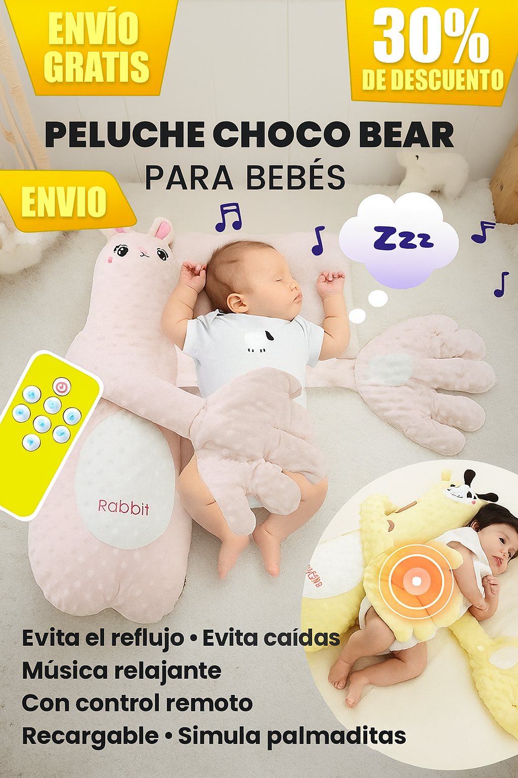 MUÑECO ABRAZA BEBE RECARGABLE USB